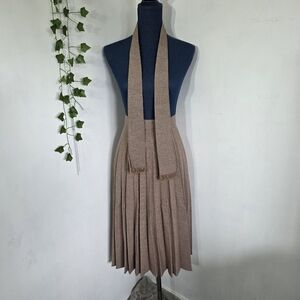 Vintage Taupe Tweed Midi Pleated Skirt with Tie Belt